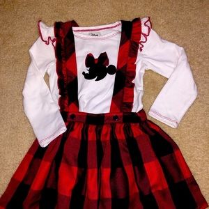 Disney Minnie Mouse overall skirt and long sleeve top